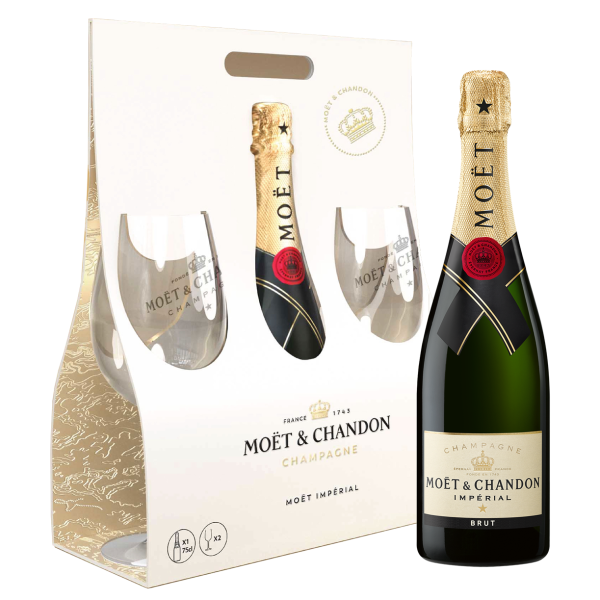 Moet & Chandon Brut Moet Imperial con Vasos (750 ml, 12%)
